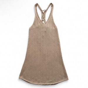 NWT American Eagle Tan Crochet Knit Mini Dress with Tie Back Detail - Size XS